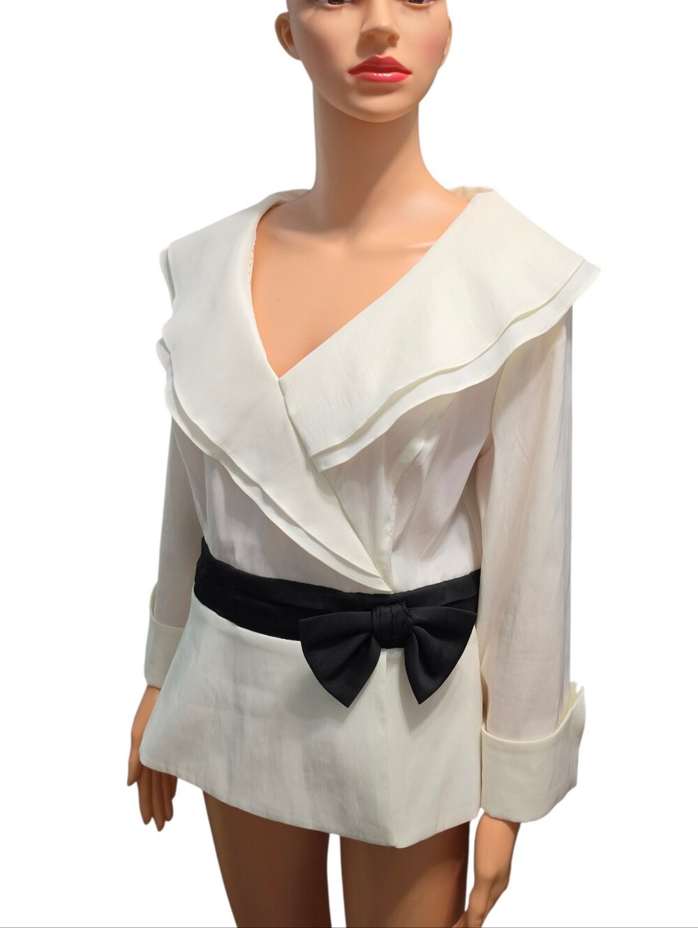 Victor Costa Vintage Soft Ivory Layered Collar Coquette French-Girl Blouse Sz 14